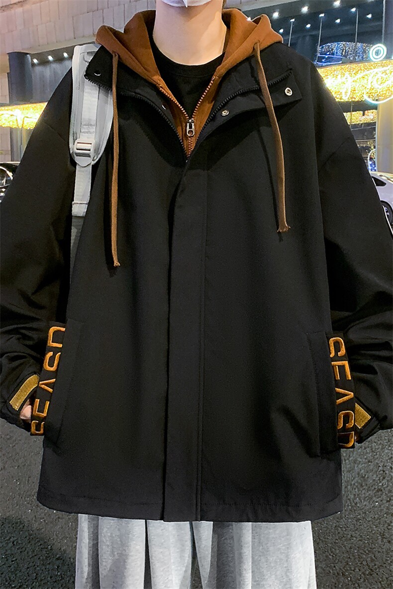 2023假两件夹克连帽外套潮流复古春秋季休闲冲锋衣A436-830-P80,男装夹克,电商A436