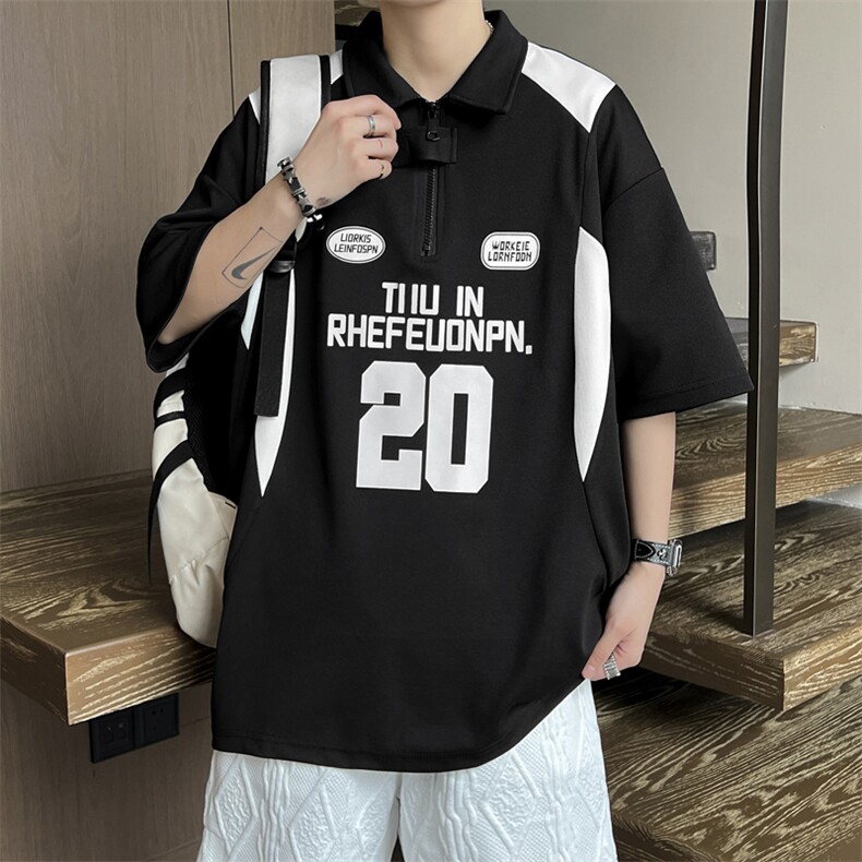 港风夏款男短袖POLO衫字母印花拼色休闲短袖T恤衫T34P36,男装Polo衫,星座1013-1