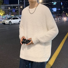 宽松慵懒风针织衫简约纯色圆领白色毛衣男韩版潮流，男装针织衫/毛衣，星座410-7