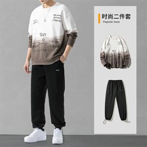 渐变卫衣男圆领长袖秋季潮流男装一套搭配帅气炸街套装DF156TP90图片