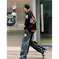 复古黑红拼接刺绣棒球服外套男女春秋休闲宽松夹克上衣JWT19，男装夹克，星座1116A（原606A-3）