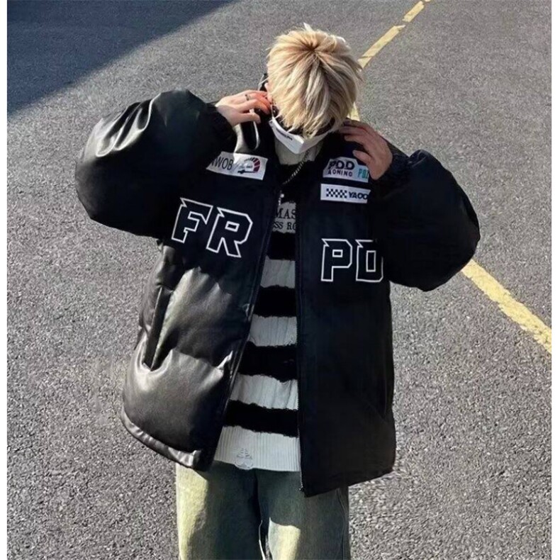 机车pu皮面棉服外套男女款美式复古高级感bf保暖面包服皮棉袄冬季,男装皮衣,星座601-2