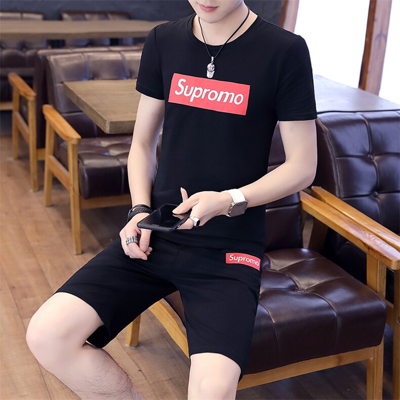 夏季男圆领短袖五分裤套装男韩版短裤修身棉T恤两件套T763-P50，男装套装，星座1206（原A206）