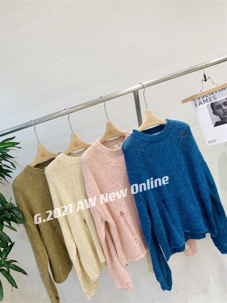 新款破洞毛衣现货，女装针织衫/毛衣，G