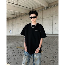 美式cleanfit重磅拉链短袖男款夏季设计感t恤痞帅小领口正肩半袖，男装T恤，星座506A