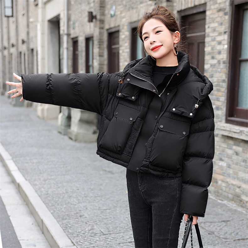 欧货白鹅绒羽绒服女短款2025冬季新款加厚小个子面包服连帽外套女,女装羽绒服,意芙