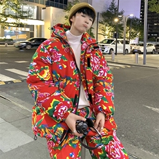 TZ206男士休闲东北大花连帽棉衣加绒裤套装风民族潮男女装，男装休闲套装，星座115A(原星座507）