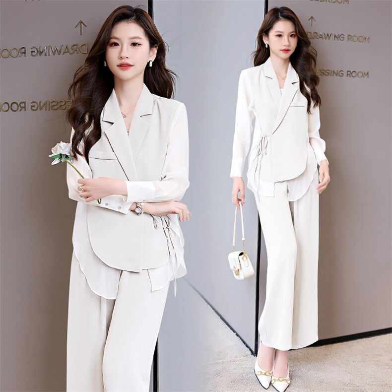 高端职业西装套装女2024夏季新款气质女神范防晒衬衫阔腿裤两件套,女装套装/套裙,火爆靓佳人