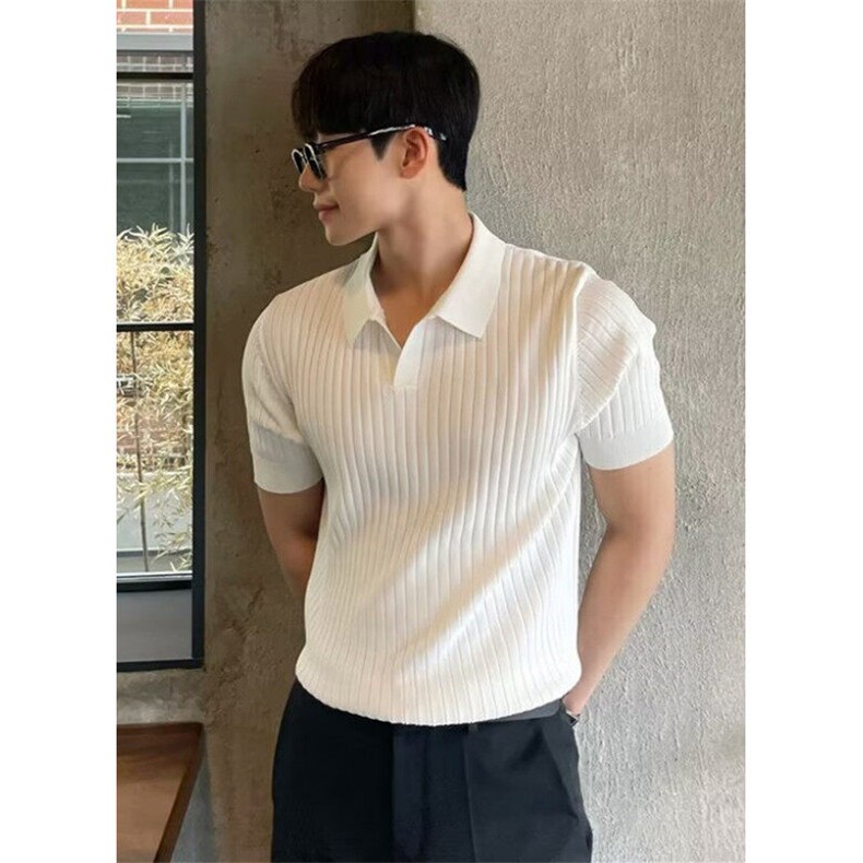 短袖polo衫冰丝夏新中式纯色亨利领商务休闲小V领男士T恤TB222,男装Polo衫,星座1116A-2（原606A-1）