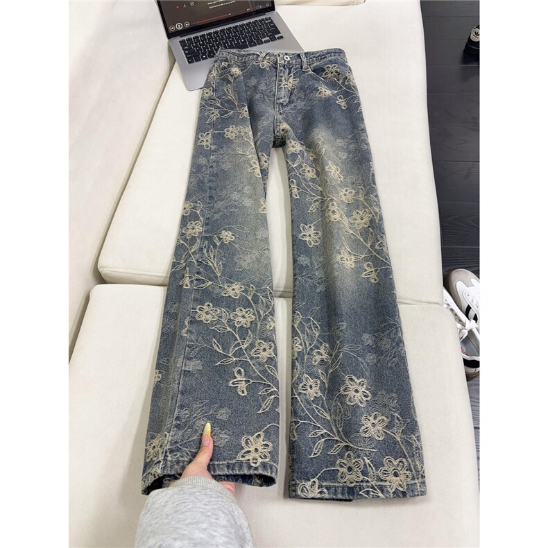 B221美式ins高街宽松提花微喇牛仔裤LK25577-特P45控78图片