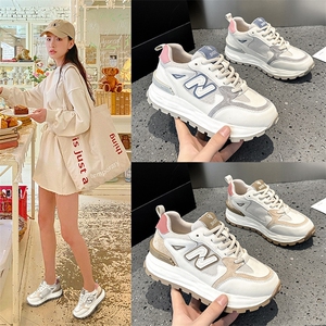 真皮韩版阿甘鞋老爹鞋女2024春季新款圆头厚底舒适运动时尚休闲鞋图片