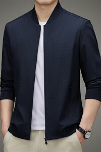 立领外套春秋季男装2023年新款商务休闲中年茄克衫男士夹克图片