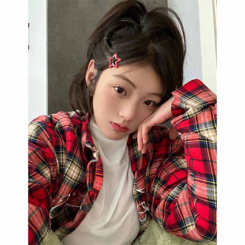 TC687-P45ins潮牌小众设计格子衬衫女2026秋装新款日系复古衬衣,女装衬衫,星座617A-2