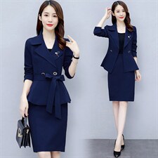 红色连衣裙女两件套2025年新款名媛气质高端西装领两件套装一步裙图片