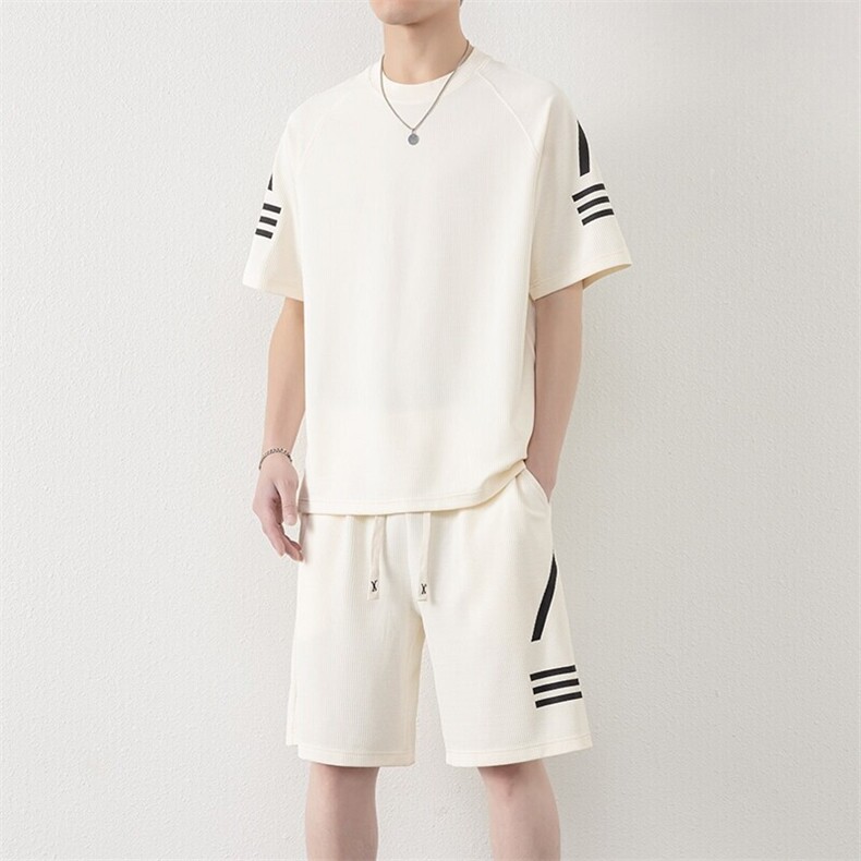 纯色二开TZ25307-特P55运动套装男夏季新款潮流休闲宽松短袖T恤图片