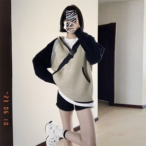 778-P55 拼色连帽拼接毛衣插肩外搭针织衫女多巴胺秋季穿搭长袖图片