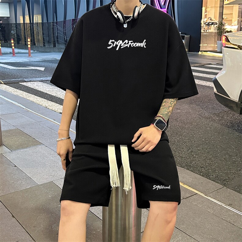 套装！华夫格套装短袖T恤短裤男TZ246-特P38,男装牛仔裤,电商B367