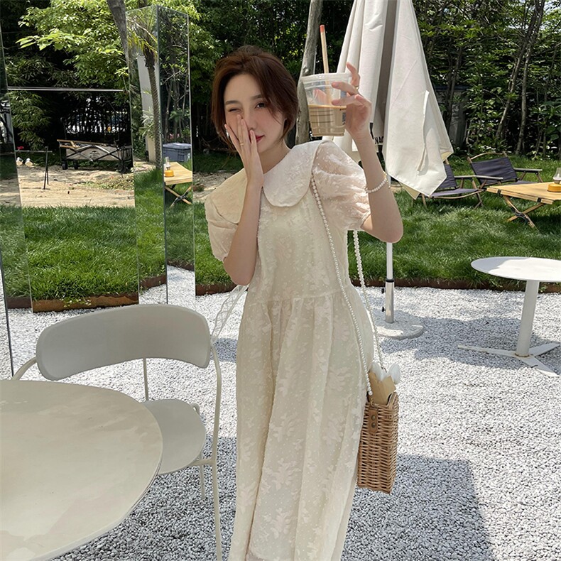 法式娃娃领蕾丝白色碎花连衣裙女夏2025新款高级感别致惊艳仙女裙,女装连衣裙,2C037