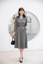 秋装新款上市：千鸟格连衣裙M一XXL，女装连衣裙，拉思维加丝