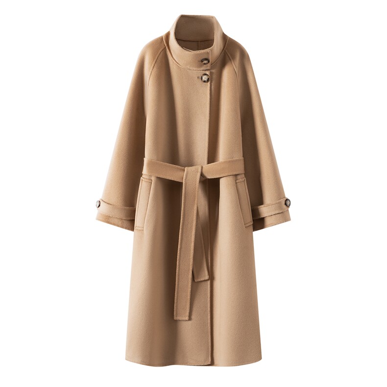 2025年秋季通勤长袖时尚百搭通勤中长款保暖不对称衣襟，女装毛呢外套，织美生