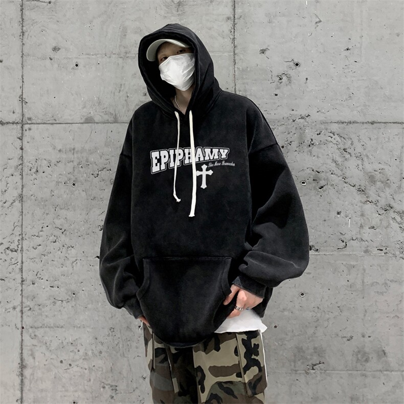 男装做旧加厚连帽卫衣23秋冬十字架印花男生外套XZ514-2-6677-P78,女装短外套,星座514-2(原B239)