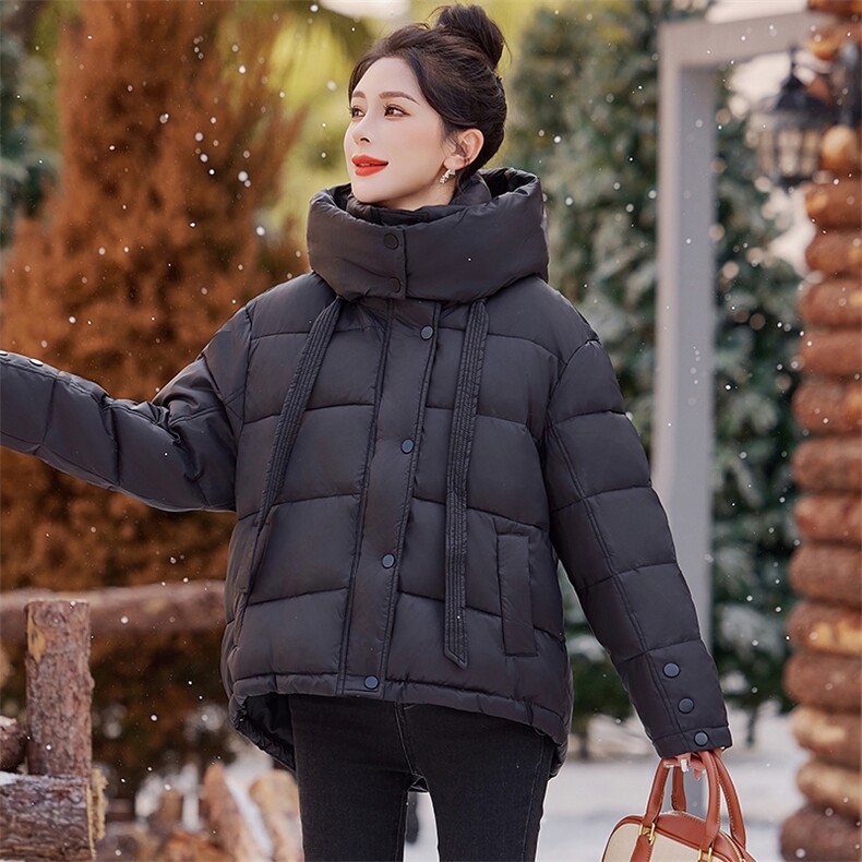 现货时尚气质棉服女新款冬季不可拆连帽韩版高级宽松加厚款外套女,女装棉衣/棉服,韩蔻秀