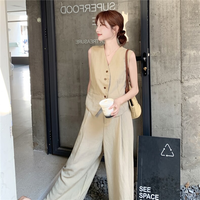 现货卡其色马甲长款两件套2C090-8878-P165-K248,女装套装/套裙,2C090