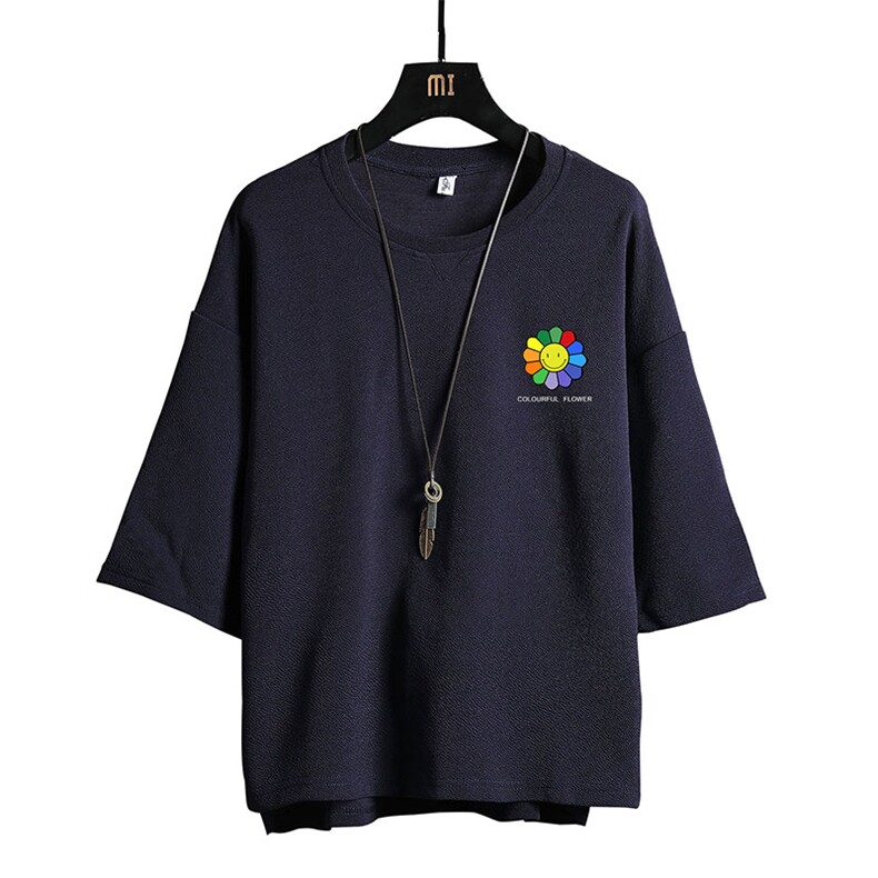 Q11101-P30春夏季七分袖t恤男大码五分袖男短袖中袖网格挂拍,男装T恤,电商A040A