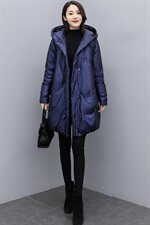2020冬季新款时尚气质优雅宽松舒适保暖中长款连帽棉衣，女装棉衣/棉服，香香