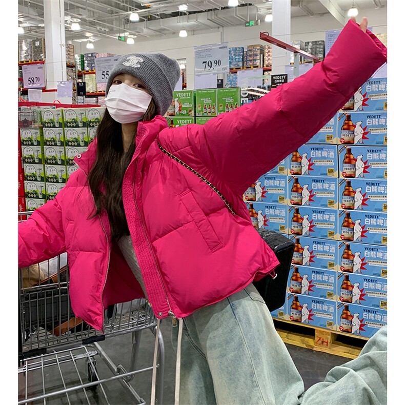 超好看火龙果色短款面包羽绒服女冬2025新款高级感炸街小个子外套,女装羽绒服,浙宝285（原212）