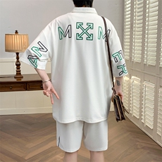 夏款青少年简约翻领半袖套装刺绣印花短裤T恤男女6631-P70控价98，男装T恤，电商A441-1