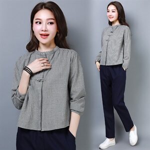 原创轻奢真值典雅文艺盘扣棉麻上衣短袖显瘦亚麻T恤民族风夏装,女装衬衫,奕阳依阁