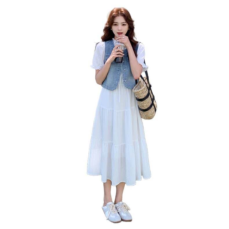 2025夏新品现货连衣裙+牛仔马甲2C256-9509-P145-K205,女装连衣裙,2C256