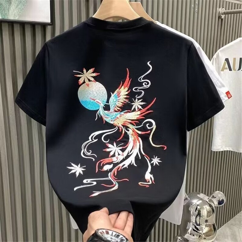 欧货青年男款圆领凤凰刺绣短袖T恤男2025夏季新款宽松潮流半袖男,男装T恤,电商B212（原钱塘6029）