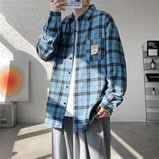 衬衫男春季新款港风磨毛宽松长袖格子衬衣CS521-P38，男装衬衫，星座214-3