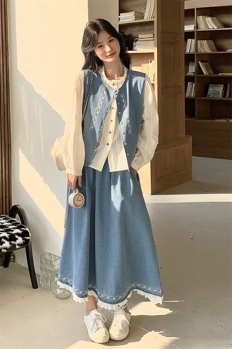 复古牛仔马甲裙女2025春季新款设计感超好看衬衫半身裙,女装连衣裙,2C032
