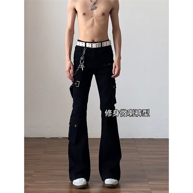 春季vibe绑带工装牛仔裤男美式高街提档显瘦直筒微喇裤LG6122-P48图片