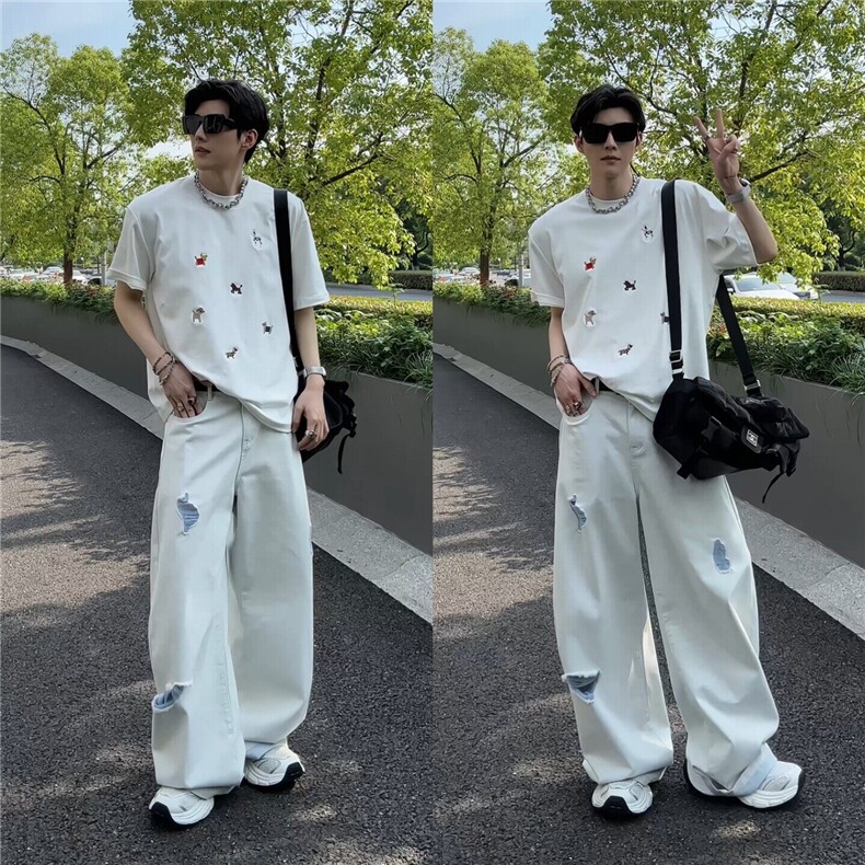 龙叨叨同款新款潮流美式休闲高级感磨破百搭男牛仔裤LN12511-p52,男装牛仔裤,星座1008