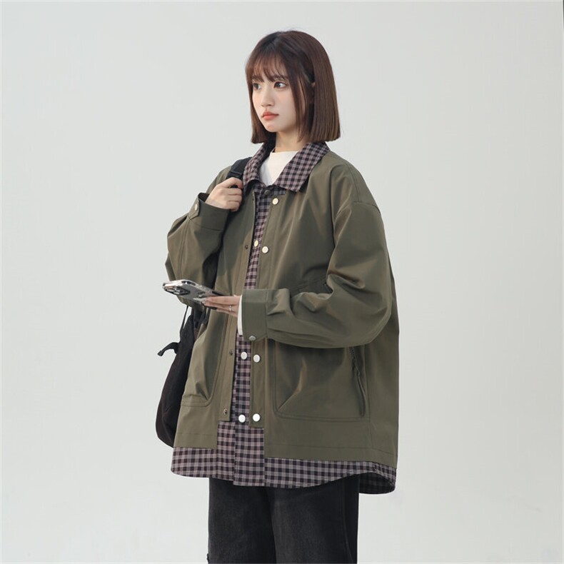 女模-2025春季休闲痞帅工装假两件翻领夹克潮流外套-JK2582P78,男装夹克,星座301B-2（原A443-1）