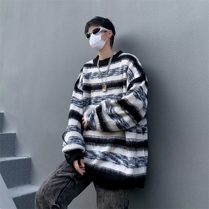 秋冬美式复古条纹针织衫慵懒风oversize软糯百搭毛衣男 M1652-P46图片