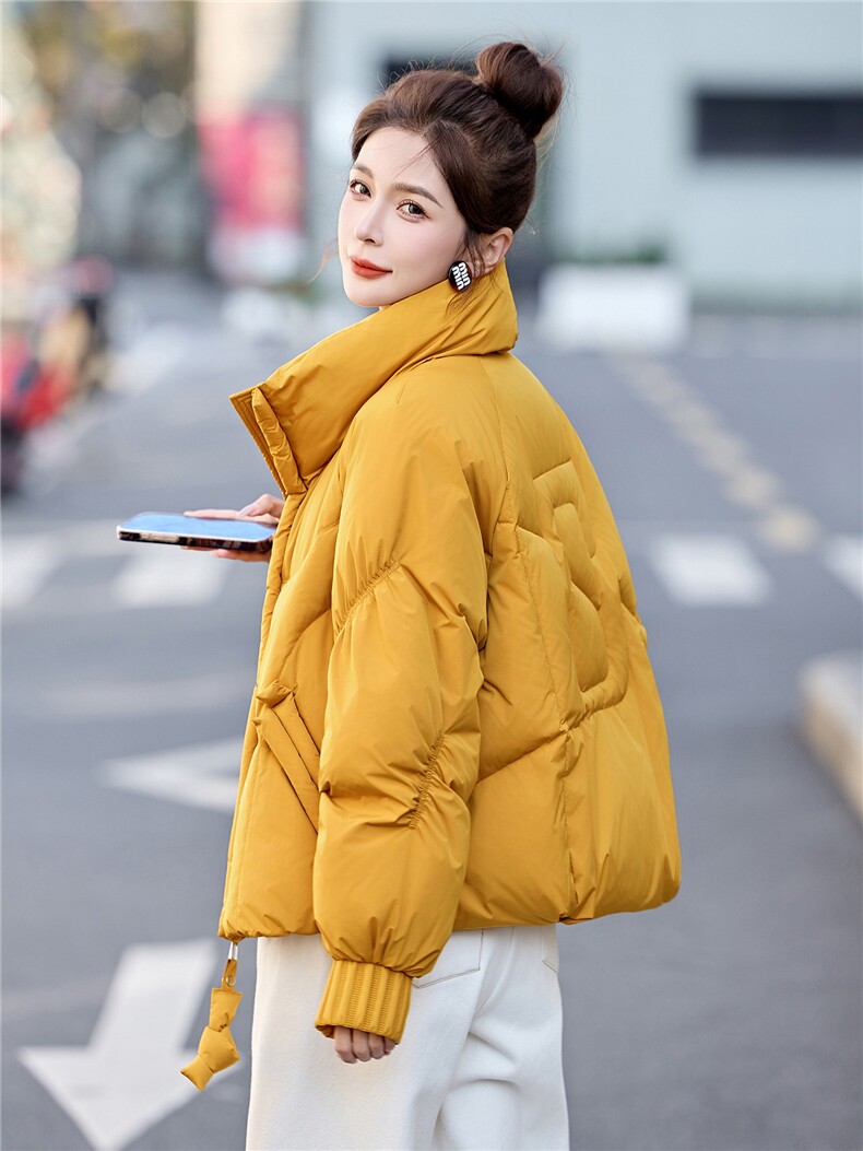 现货！无帽立领时尚优雅风保暖羽绒服女玫红色大气保暖外套,女装羽绒服,沐七七