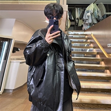 美式复古机车皮夹克秋冬季新款加绒pu皮宽松外套A436-W110-P95，男装夹克，电商A436