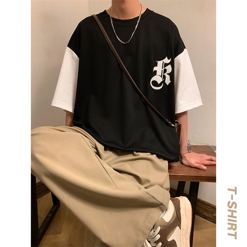 冰氧仿棉短袖港风暖光夏季休闲百搭字母印花男上衣TC3151-P24控48,男装T恤,星座717