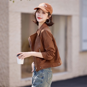 美拉德麂皮绒外套女春秋2025新款小个子休闲高级感短款机车夹克图片