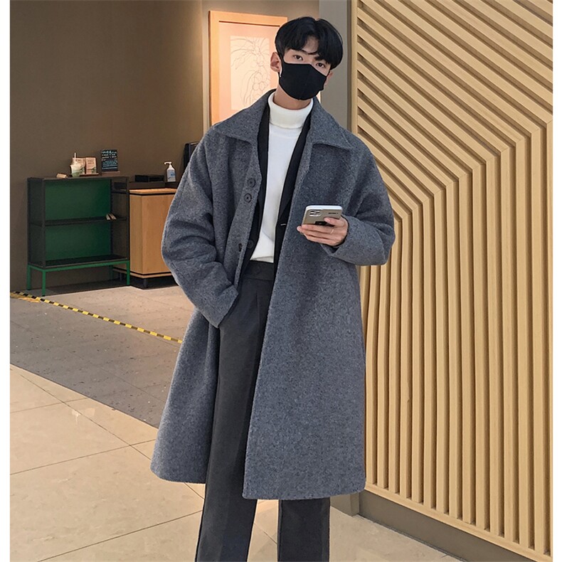 单排扣毛呢大衣中长款款宽松呢子风衣秋冬加厚休闲外套FY985-P125，男装风衣，电商B289