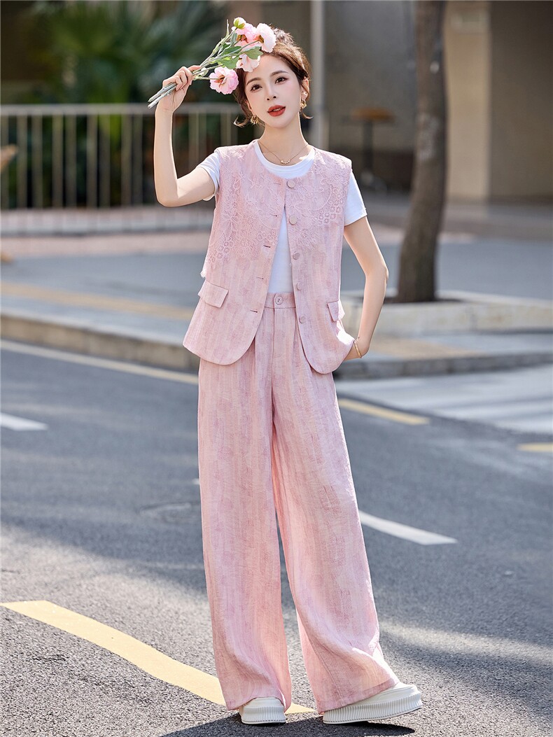 时尚套装女2026夏新款高级感气质轻熟风洋气马甲休闲阔腿裤三件套,女装套装/套裙,艾仟回(原伊仟回)