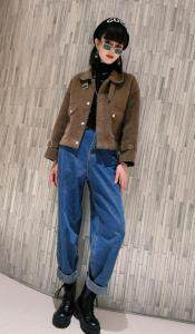 时尚洋气翻领机车短外套夹克外套，女装短外套，茗格拉