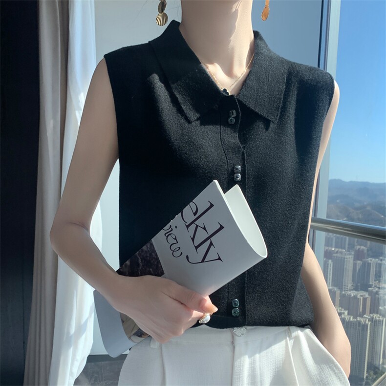 通勤极简风无袖常规薄款毛针织衫衬衫轻奢宽松气质时尚休闲百搭,女装背心吊带,昭美羊绒