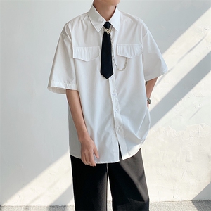 小众设计感短袖衬衫男jk制服夏季领带装饰宽松休闲衬衣2338-p65图片