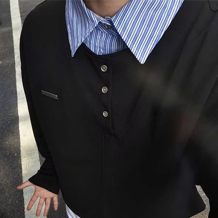 W10489-P40网图现货假两件条纹翻领拼接学院风长袖上衣Polo衫,男装Polo衫,星座1608